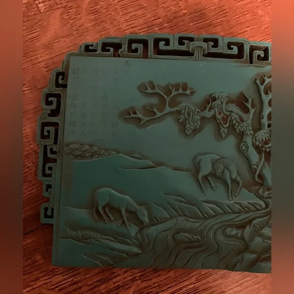 Vintage Chinese Carved Imitation Turquoise Table Screen